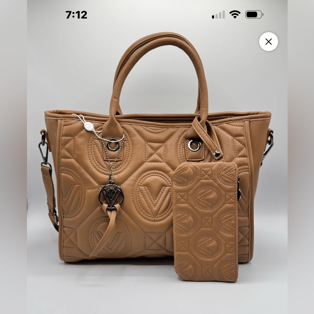 New Valentino Orlandi Large Taupe Quilted Tote Bag